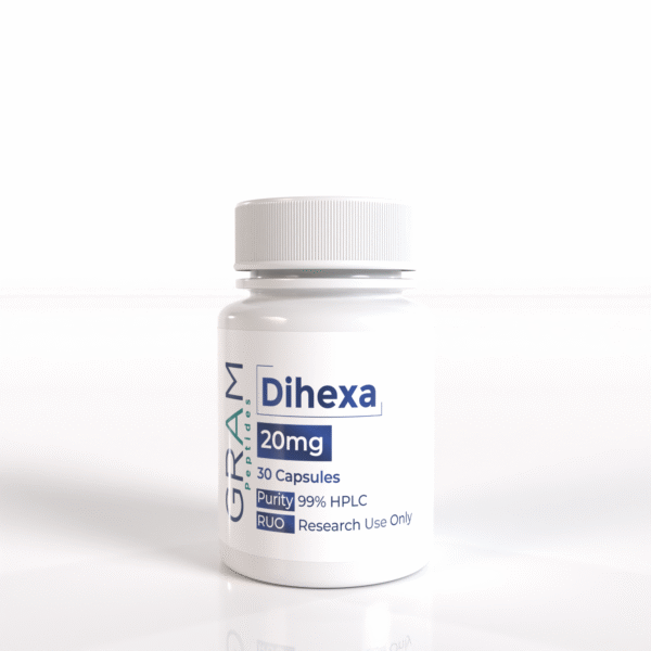 Dihexa 20 mg capsules by GRAM Peptides – research peptide for cognitive enhancement, memory, and neuroregeneration studies