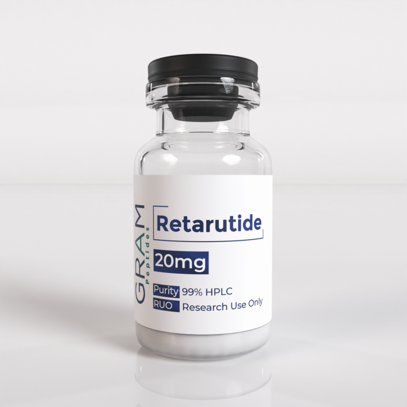 Retatrutide peptide vial by GRAM Peptides β research peptide for metabolic, glucose, and weight-management studies